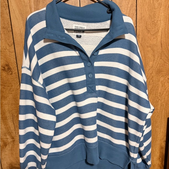 American Eagle Outfitters Sweaters - American Eagle Outfitters Blue and White Striped Cowl Sweater
